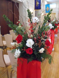 Red and white ceremony flowers