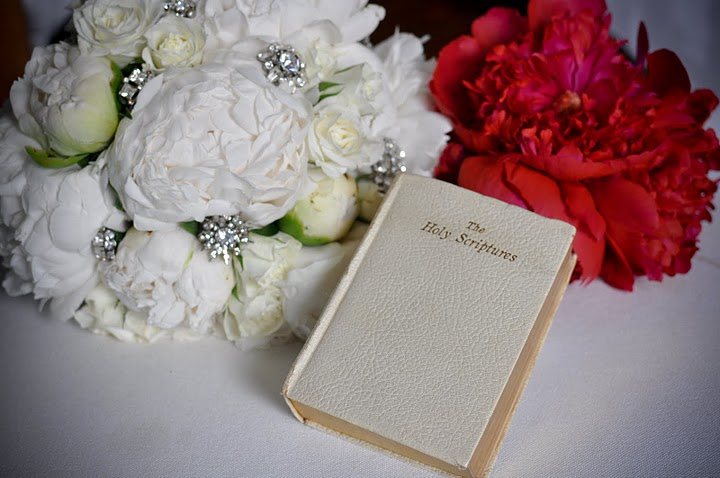 prayer book and peonies