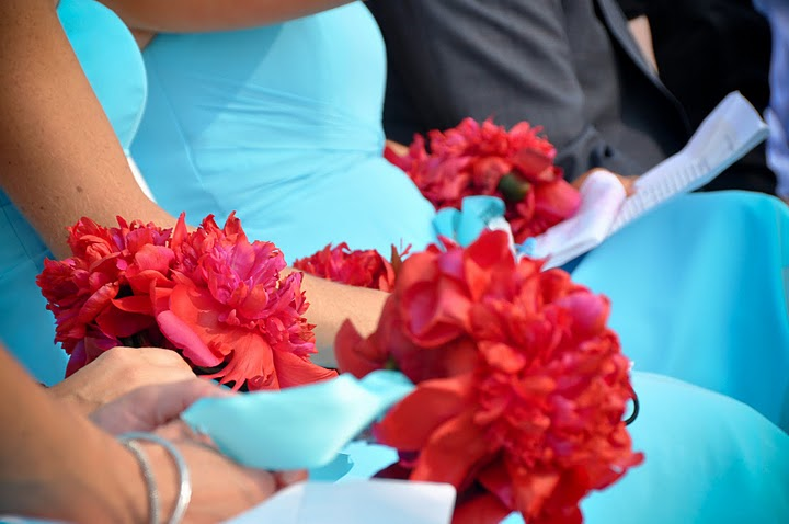 red peonies aqua dresses