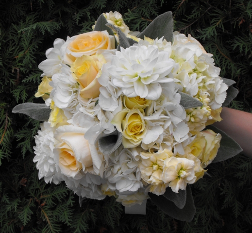 CreamyYellow and Ivory Dahlia Bouquet
