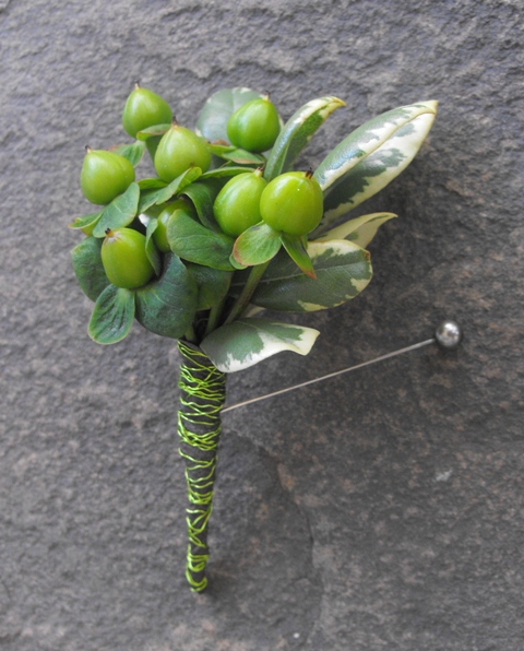 Green berry chocolate wire wrap boutonniere
