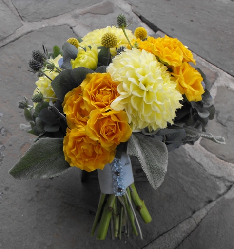 yellow and gray bridesmaids bouquet 2