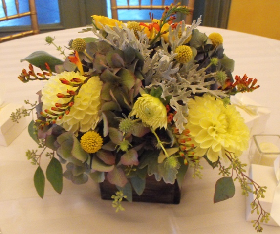 yellow and gray floral centerpiece 2