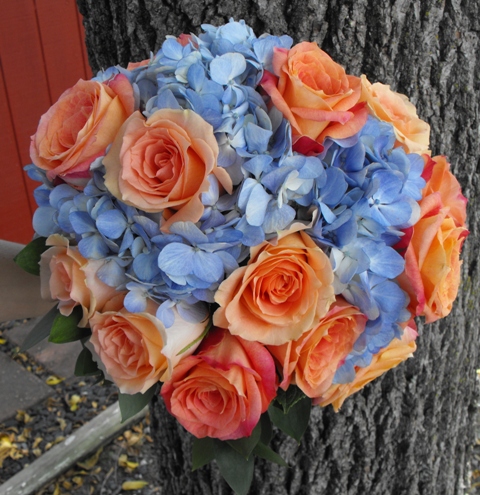 peach rose hydrangea bridal bouquet