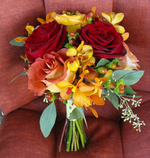 fall rose and orchid bridesmaids bouquet