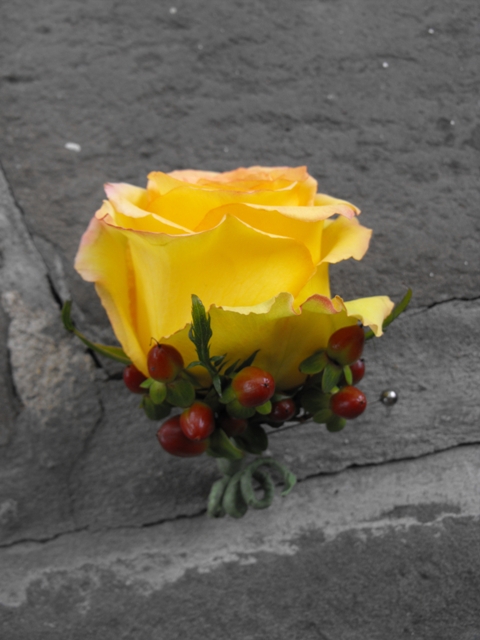 yellow fall rose boutonniere